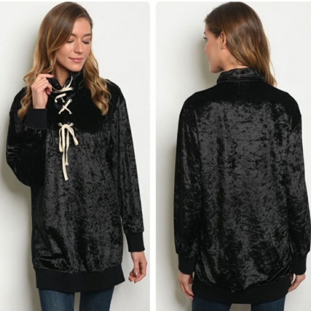 Soft Black Velvety Long Sleeve Sweater Top